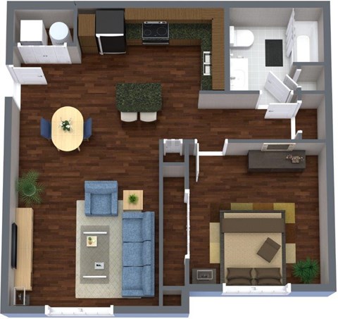 Floor plan for 1 bed, 1 bath, 796 sqft